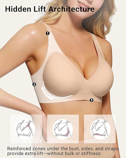 As Fairy 2026 Deep V Wireless Push Up Bras for Women Soft Support Bra with Lift Comfortable T-Shirt Bra for Daily Wear