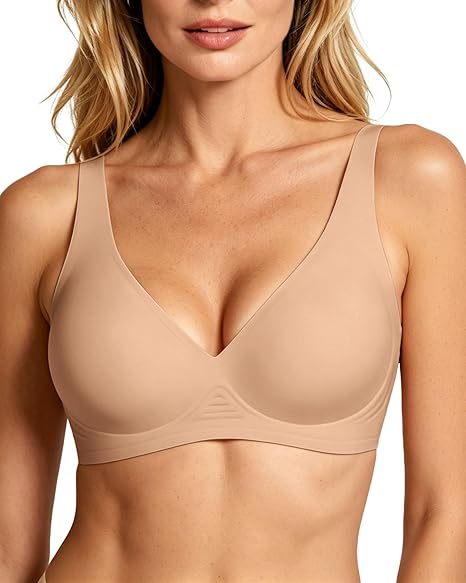 As Fairy 2026 Deep V Wireless Push Up Bras for Women Soft Support Bra with Lift Comfortable T-Shirt Bra for Daily Wear