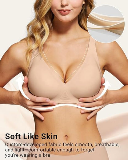 As Fairy 2026 Deep V Wireless Push Up Bras for Women Soft Support Bra with Lift Comfortable T-Shirt Bra for Daily Wear