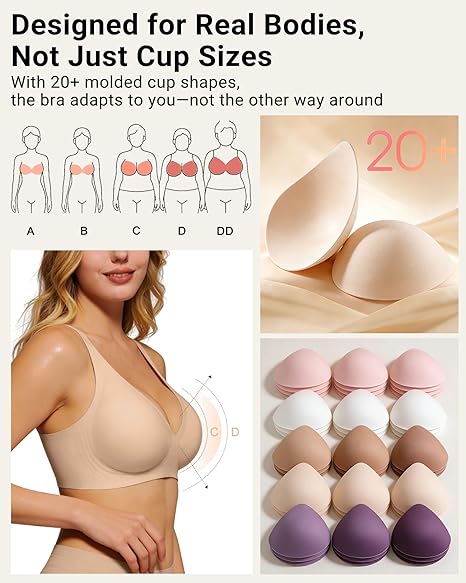 As Fairy 2026 Deep V Wireless Push Up Bras for Women Soft Support Bra with Lift Comfortable T-Shirt Bra for Daily Wear