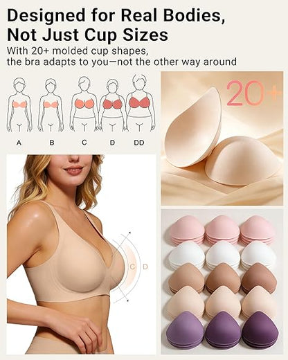 As Fairy 2026 Deep V Wireless Push Up Bras for Women Soft Support Bra with Lift Comfortable T-Shirt Bra for Daily Wear
