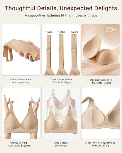 As Fairy 2026 Deep V Wireless Push Up Bras for Women Soft Support Bra with Lift Comfortable T-Shirt Bra for Daily Wear