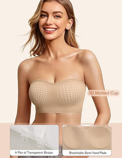 Strapless Bras for Women Non-Slip Bandeau Bra Push Up Invisible Bralettes Seamless Wireless No Underwire Padded Tube Top Bra