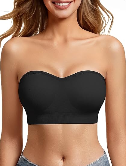 Strapless Bras for Women Non-Slip Bandeau Bra Push Up Invisible Bralettes Seamless Wireless No Underwire Padded Tube Top Bra