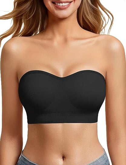 Strapless Bras for Women Non-Slip Bandeau Bra Push Up Invisible Bralettes Seamless Wireless No Underwire Padded Tube Top Bra