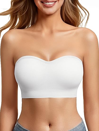 Strapless Bras for Women Non-Slip Bandeau Bra Push Up Invisible Bralettes Seamless Wireless No Underwire Padded Tube Top Bra